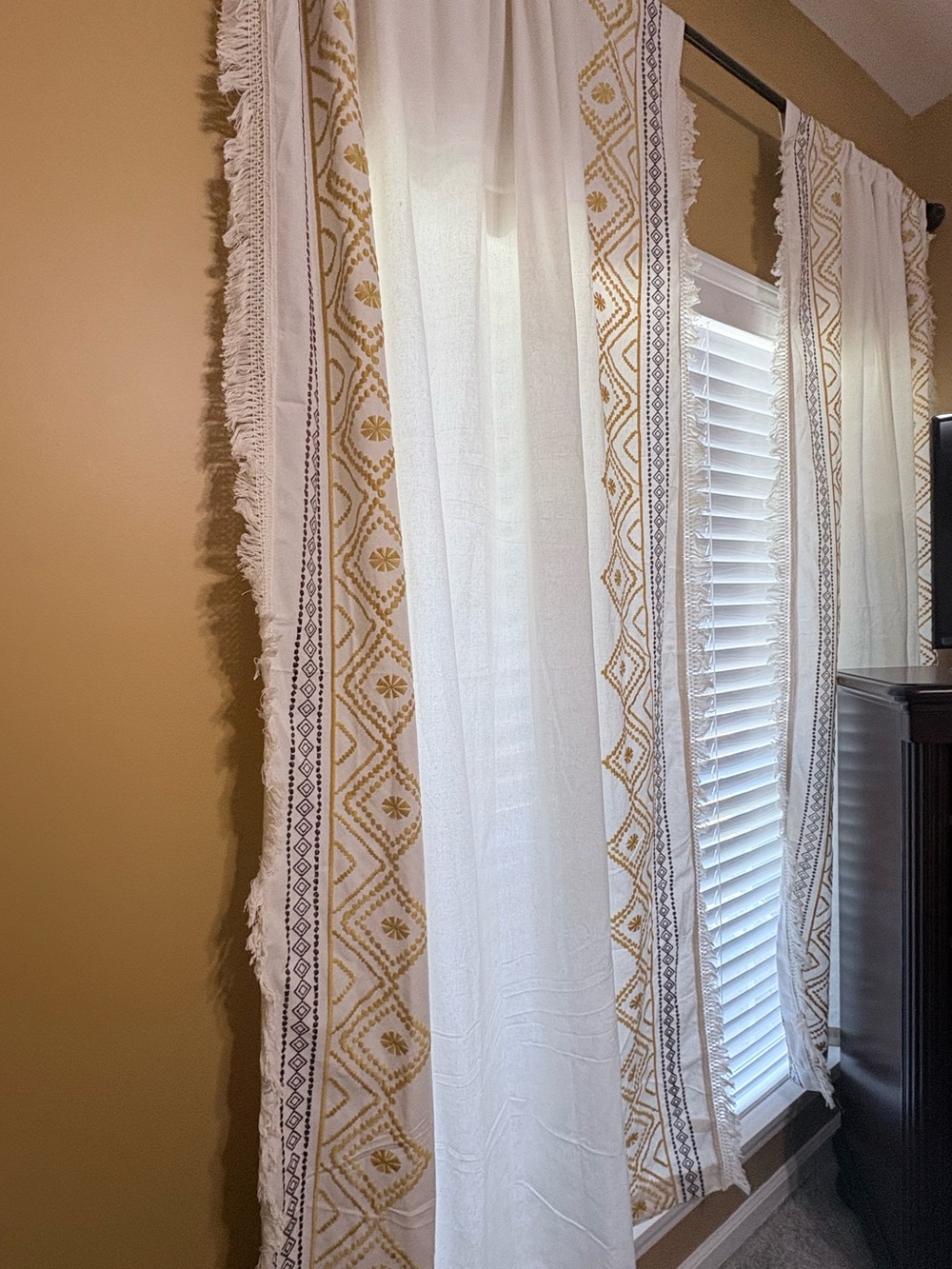 Boho Cream Embroidery Curtains 52”W x 84”L